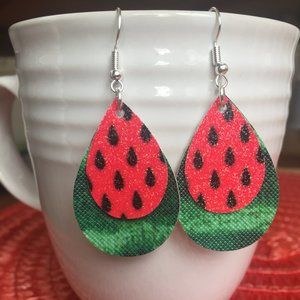 Watermelon faux leather earrings